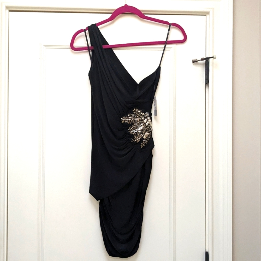 Asymmetric Rhinestone Cocktail Dress